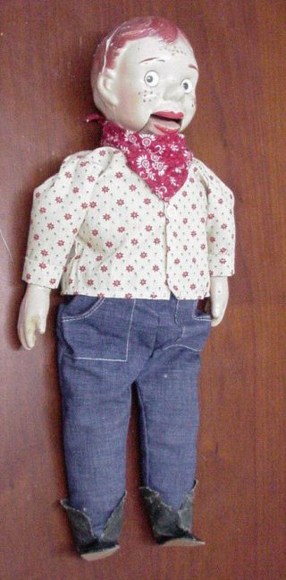 Vintage Cowboy Marionette Puppet,  Mouth Moves,  Google Eyes,  Composition,  20 " Tal