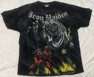 Vintage Iron Maiden The Number Of The Beast Rock Full Print T - Shirt Sz Xl