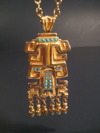 Salvador Teran Marbel Vintage Mexico Aztec Pendant Necklace