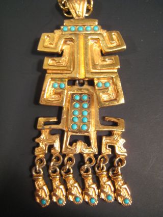 Salvador Teran Marbel Vintage Mexico Aztec Pendant Necklace 2