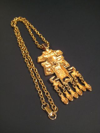 Salvador Teran Marbel Vintage Mexico Aztec Pendant Necklace 4