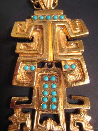 Salvador Teran Marbel Vintage Mexico Aztec Pendant Necklace 6