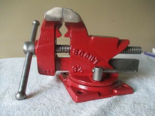 Vintage 3 - 1/2 " Scout Bench Mount Vise/vice With Swivel Pipe Jaws & Anvil