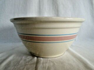Vintage Large Mccoy Usa Oven Ware Cream Mixing Bowl12 " Pink And Blue Stripes