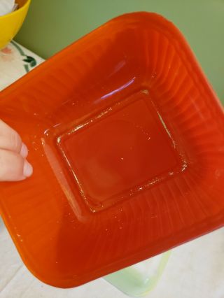 Vintage Anchor Hocking Red Fired - on Ribbed Glass Refrigerator Dish With knob Lid 5