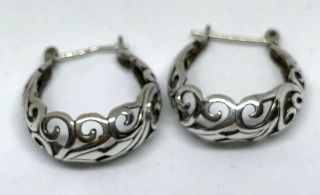 Vtg Designer 925 Sterling Silver Ornate Filigree Hoop Earrings Signed