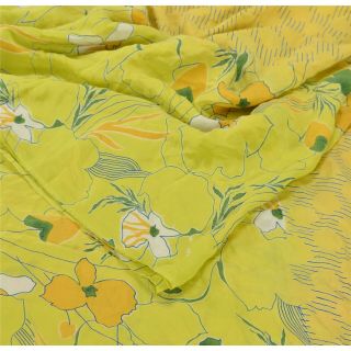 Sanskriti Vintage Green Saree 100 Pure Crepe Silk Printed Sari 5Yd Craft Fabric 2