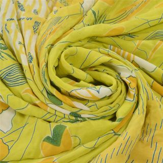 Sanskriti Vintage Green Saree 100 Pure Crepe Silk Printed Sari 5Yd Craft Fabric 4