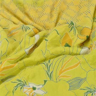 Sanskriti Vintage Green Saree 100 Pure Crepe Silk Printed Sari 5Yd Craft Fabric 5