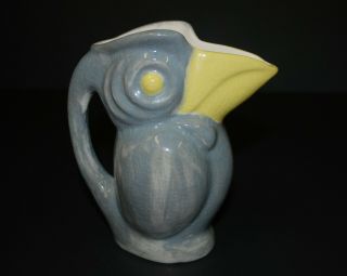 Vintage Pottery Toucan Pitcher Creamer 5” Tall 3” X 5” Gray/blue Glaze
