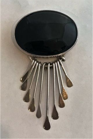 Estate Vintage Black Onyx Pin Pendant Sterling Silver,  Signed Ais Mexico