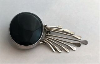 ESTATE Vintage Black Onyx Pin Pendant Sterling Silver,  Signed AIS Mexico 3