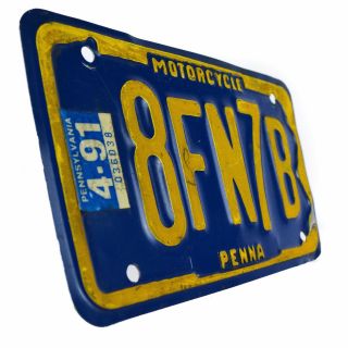 1991 Pennsylvania Pa Penna Motorcycle Cycle License Plate Tag Old Vintage
