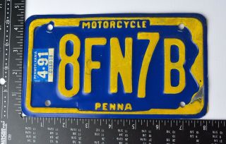1991 Pennsylvania PA Penna Motorcycle Cycle License Plate Tag Old Vintage 4