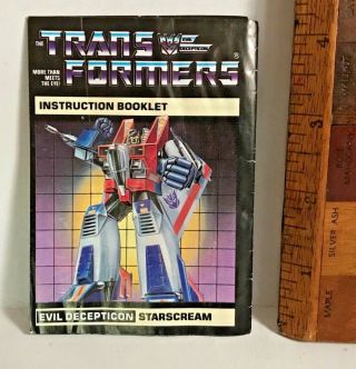 Vintage Transformers G1 Starscream Action Figure Instructions Gc