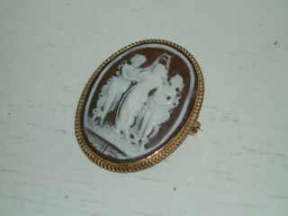 Vintage Hallmarked 9ct 9k Yellow Gold Cameo Brooch / Pin - The Three Graces