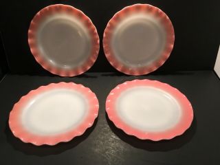 Vintage Set Of 4 Hazel Atlas Pink Ripple Crinoline 8 7/8 Inch Dinner Plates