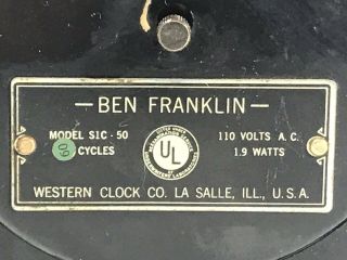 Art Deco Ben Franklin Vintage Bakelite Westclox Model S1C 50 Electric Clock 5