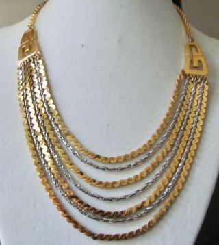 Vintage Givenchy Two Toned Waterfall Logo Necklace - - Gorgeous