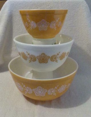 Vintage Pyrex Butterfly Gold Mixing/nesting Bowls - Set Of 3 - 401.  402 & 403 - Look