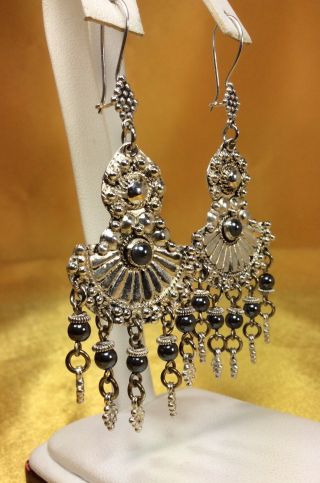 Vintage 925 Sterling Silver/hematite Gemstone Dangle Earrings Fine Jewelry