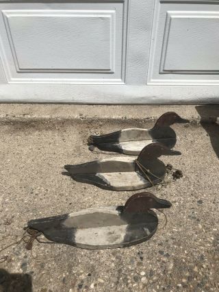 3 Vintage Home Made Hand Crafted Primitive Folk Art Wood Duck Decoys