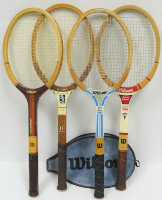 Wilson - 4 Vintage Wooden Tennis Rackets - - Chris Evert Champ,  Jimmy Connors