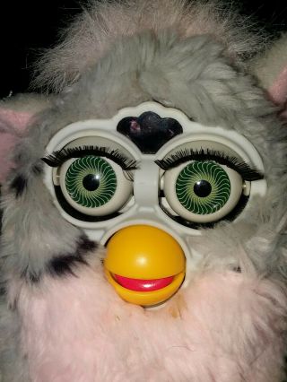 VINTAGE FURBY 1998 PINK BELLY GREY with Leopard SPOTS Good 70 - 800 2