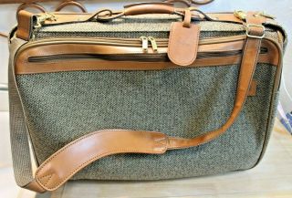 Vintage Hartmann Classic Tweed Suitcase Garment Bag Leather Trim 21 " W/ Strap