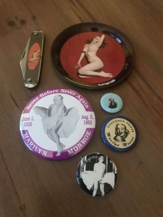 Vintage Marilyn Monroe Playboy Pocket Knife With Collectible Pins And Coaster