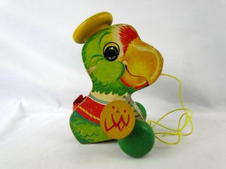 Vintage Fisher Price 698 Talky Parrot 1963 Wood Pull Toy With String