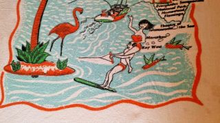 Vtg Retro Florida Map State Souvenir Beach Towel Fringe Graphics Palm Tree Skier 5