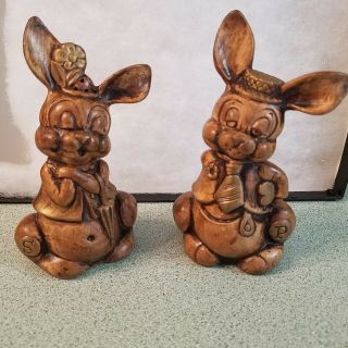 Vintage (1960s) Treasure Craft Rabbits Couple Salt & Pepper Shakers Made Usa
