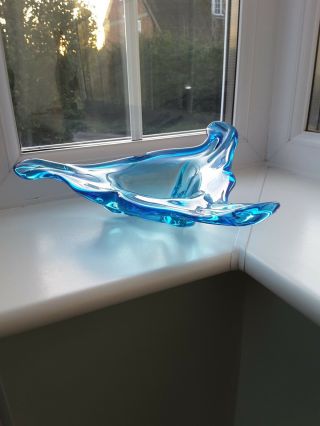 Large Vintage Murano Blue Art Glass Bowl C1970 