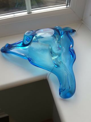 Large vintage Murano blue art glass bowl C1970 ' s 5