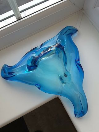 Large vintage Murano blue art glass bowl C1970 ' s 6