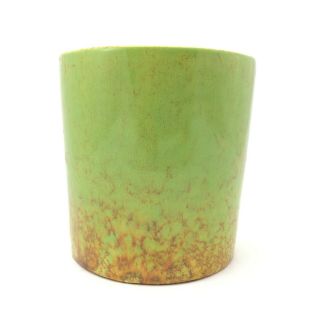 Vintage Ceramic Planter / Pot W/ Bright Green Glaze On Red Clay - Usa