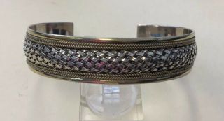 Vintage Two Tone Sterling Silver 925 Chunky & Unique Cuff Bracelet 7.  5 " Ac1