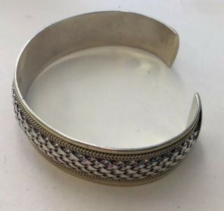 Vintage Two Tone Sterling Silver 925 Chunky & Unique Cuff Bracelet 7.  5 
