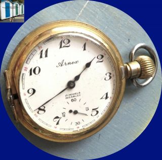 Vintage Arnex 17 Jewel Swiss Bucherer Pocket Watch Or Spares Half Case
