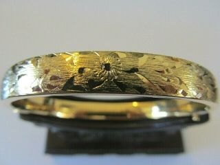 Vintage Napier Gold Plated Texture W/embossed Etching Designed Bangle Bracelet