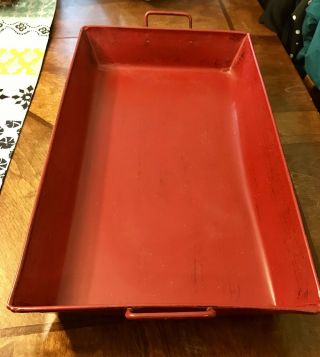 Vintage Red Metal Tin Rectangle Rustic Decorative Farmhouse Tray With Handles