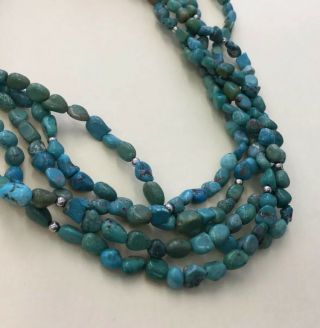 Vintage Sterling 925 Clasp Multi Strand Turquoise Toggle Necklace 18 