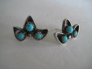 Vintage Sterling Silver & Turquoise Pierced Earrings Old Pawn Boho