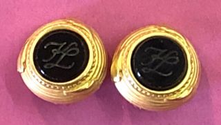 Karl Lagerfeld Vintage Clip On Earrings Gold Tone And Black Logo