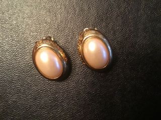 Elegant Vintage Givenchy Gold Tone & Pearl Clip Earrings -
