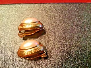 Elegant Vintage Givenchy Gold Tone & Pearl Clip Earrings - 2