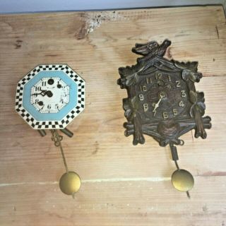 Vintage Lux And Keebler Metal & Resin Type Miniature Wall Clocks With Chimes