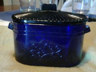 Vintage Westmoreland Cobalt Blue Glass Relish/ Jelly/ Jam Jar/ Sugar Bowl W/lid