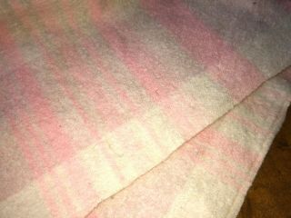 Vtg Wool Pink & Ivory Stripe Camp Blanket Double Length 72 X 160 Inches